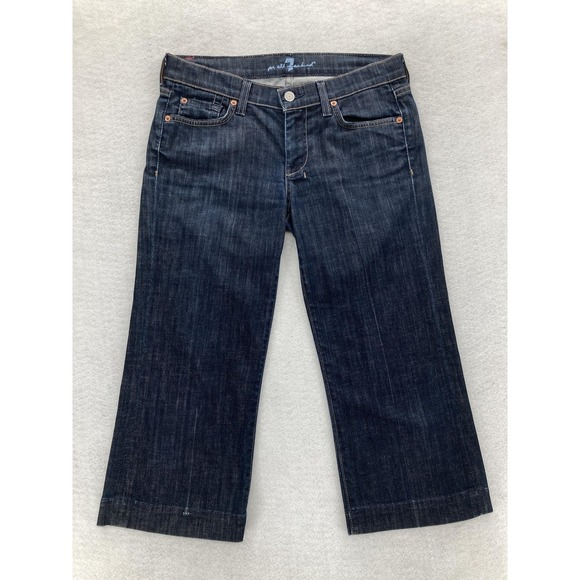 7 For All Mankind Jeans Womens 28 Dark Wash Dojo Cropped Wide Leg Made USA - Picture 1 of 14